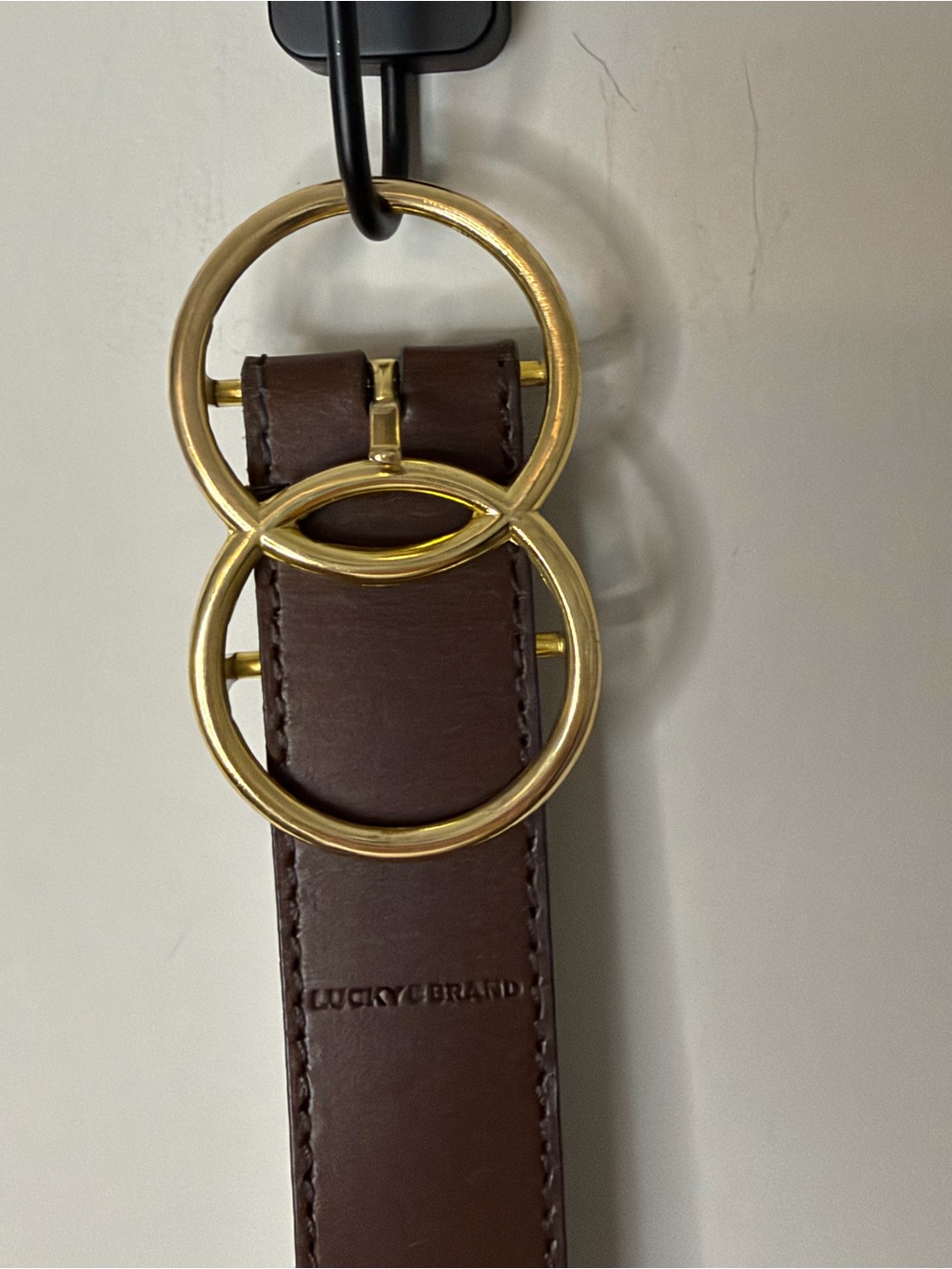 Lucky Brand Brown Genuine Leather Double O-Ring Gold Buckle Belt Size M